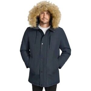 Calvin Klein Men's Heavy Long Parka Faux Fur Removable Hood Navy NWT Small $350